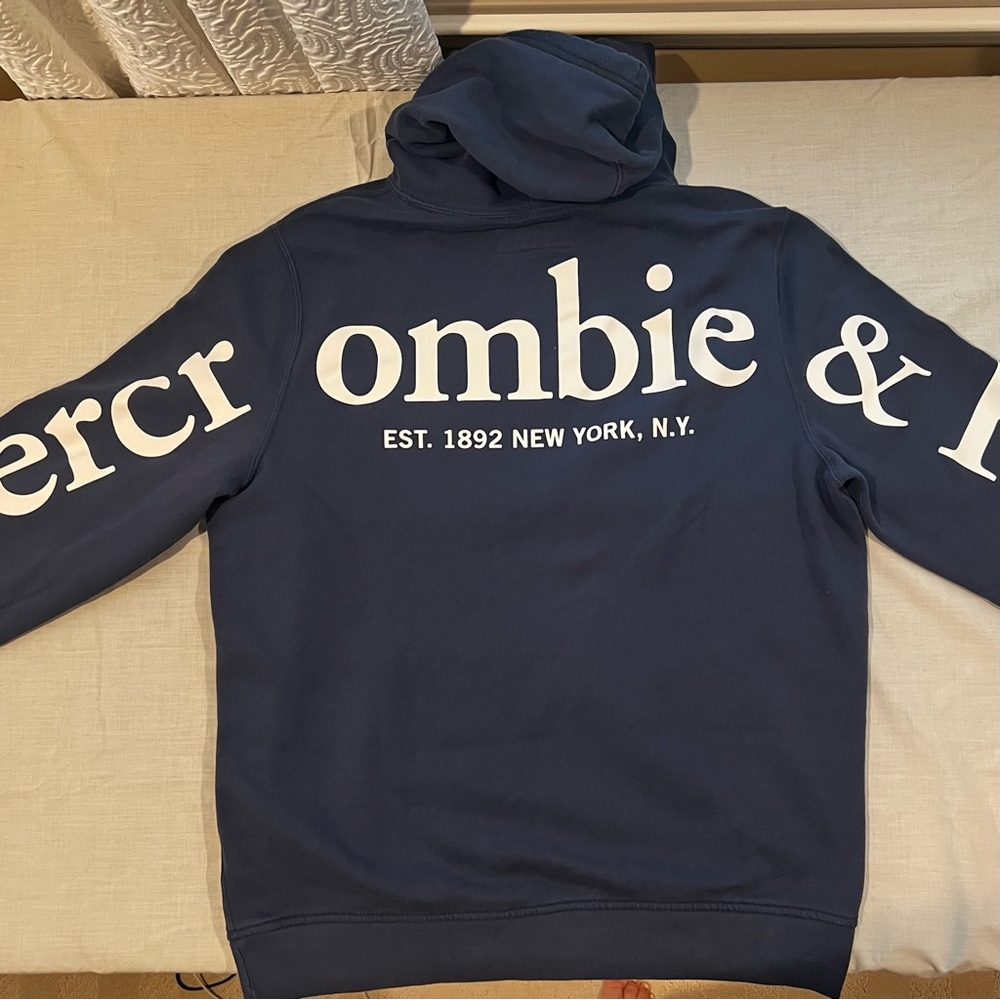 Abercrombie & Fitch Blue Hoodie with White Lettering